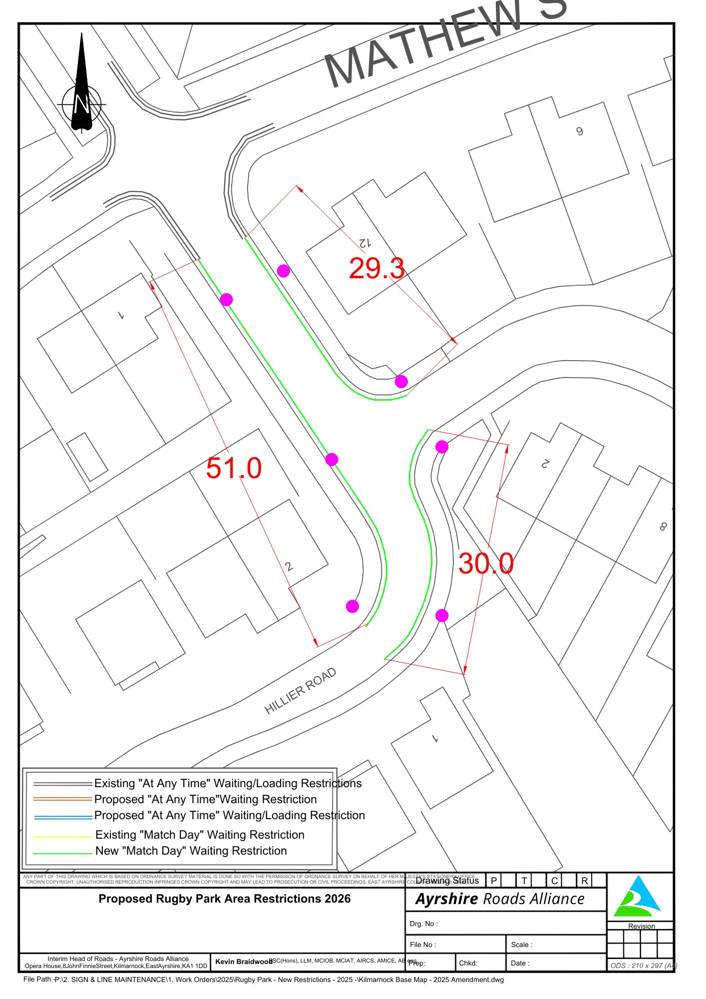 Proposed Rugby Park Match Day Restriction:  Hillier Road