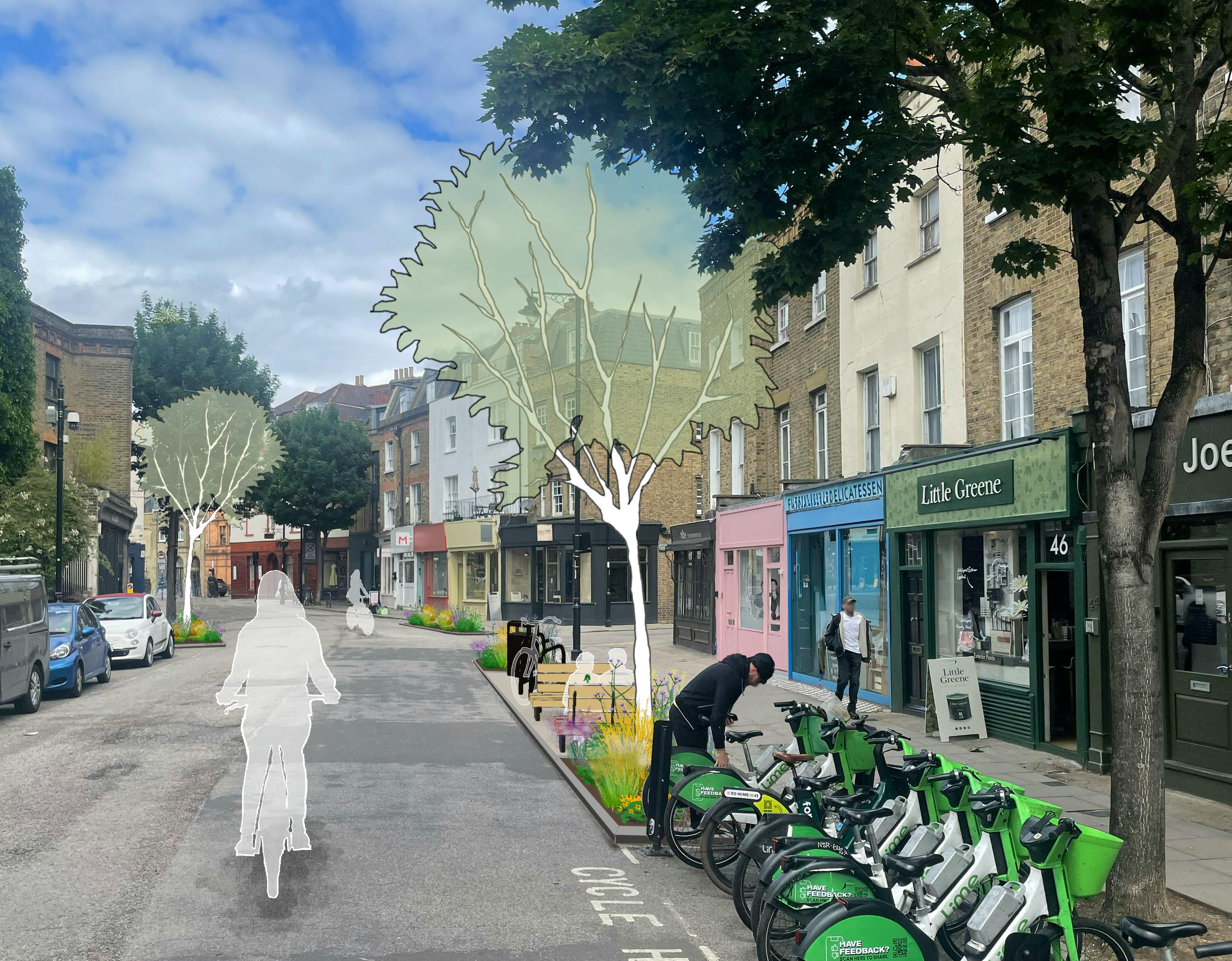 Cross Street visualisation_outside shops