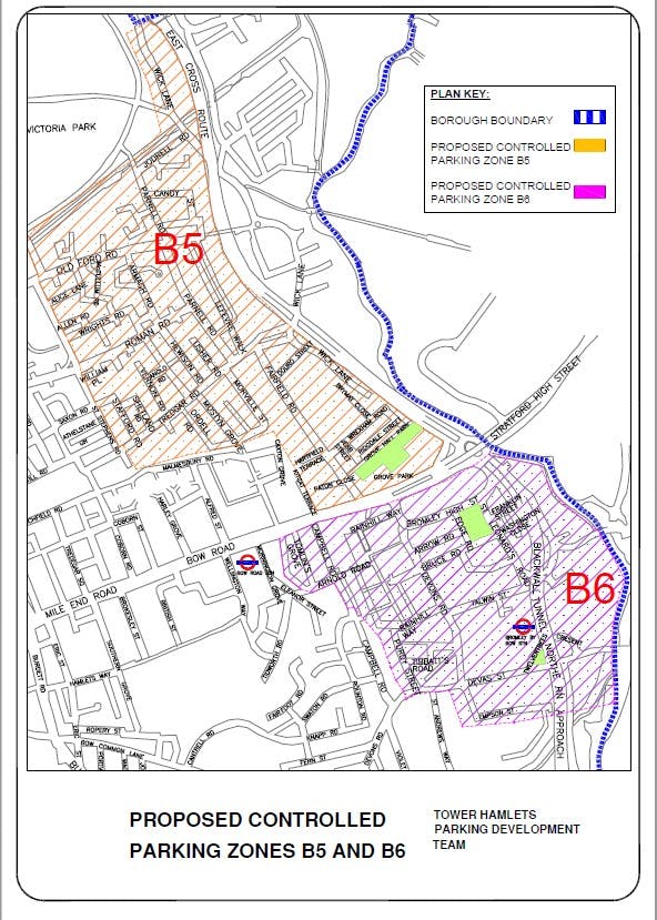 Map of the proposed parking zones B5 and B6