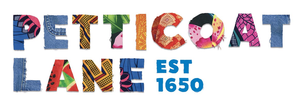 The Petticoat Lane logo - the design makes it look like the letters are cut from fabric.