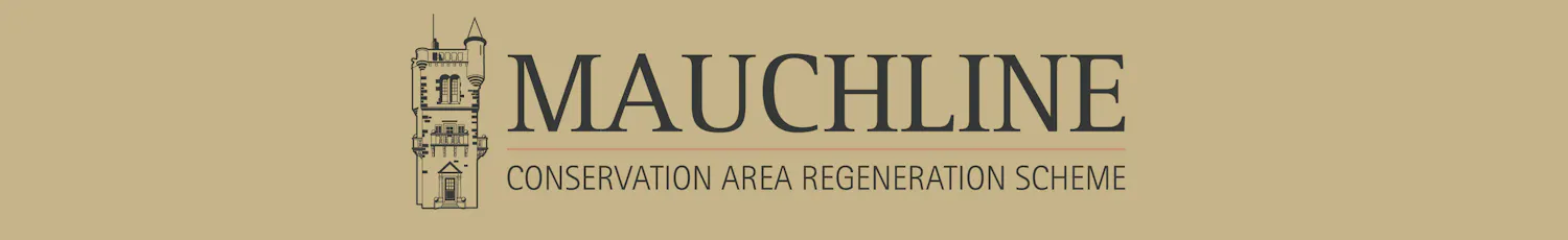 Mauchline Conservation Area Regeneration Scheme banner with council logo and tower illustration