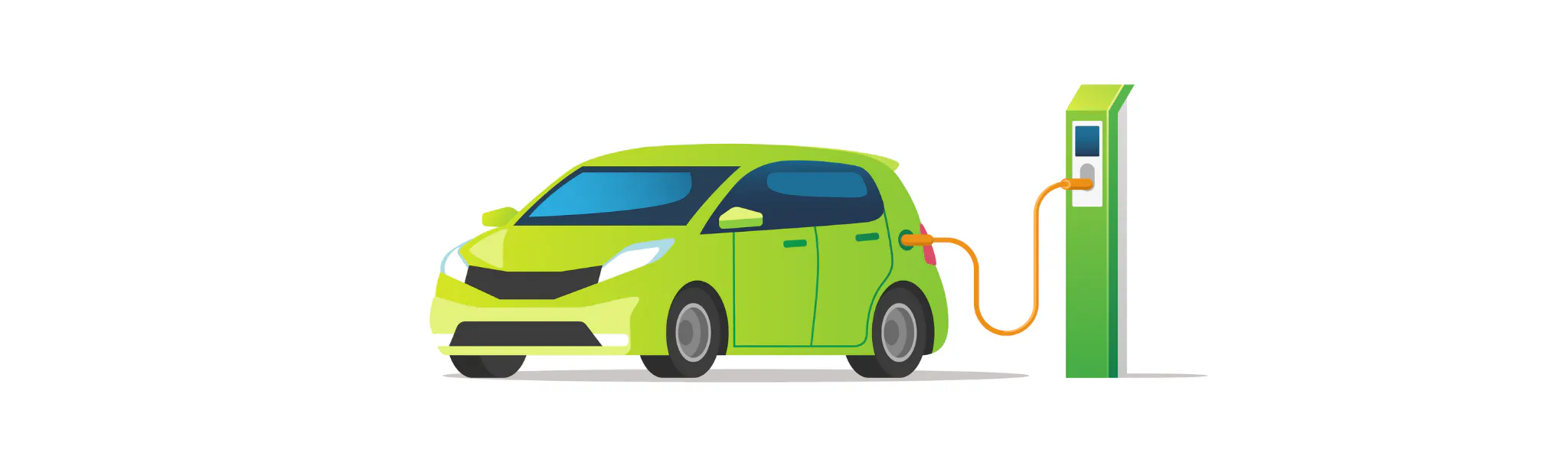 A graphic of an electric vehicle at a charging point.