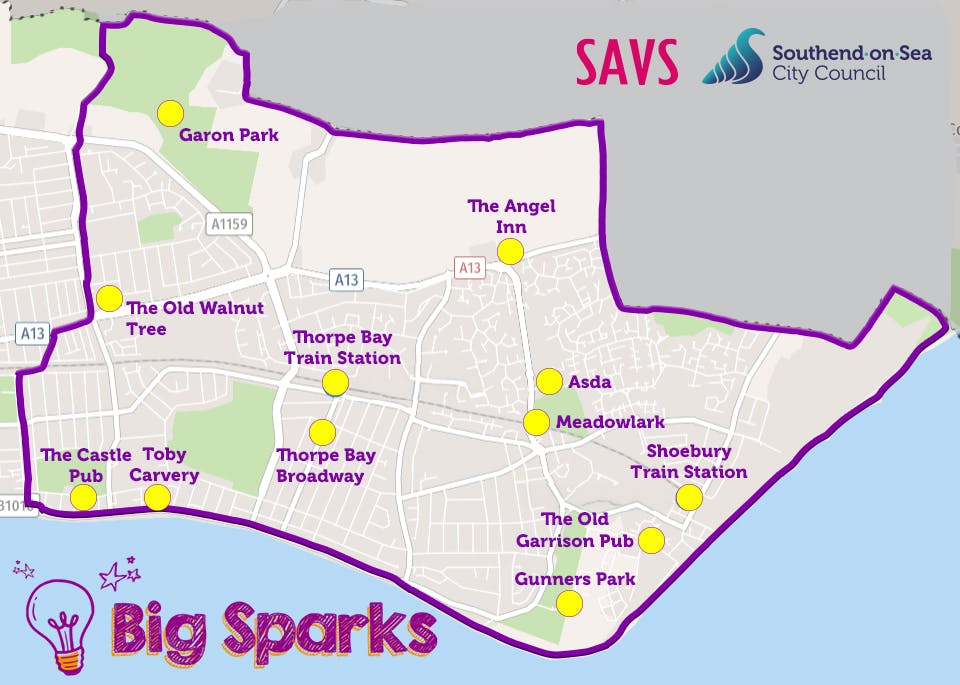 Map showing East Area - these are for reference only not a Big Sparks Meeting Venue.