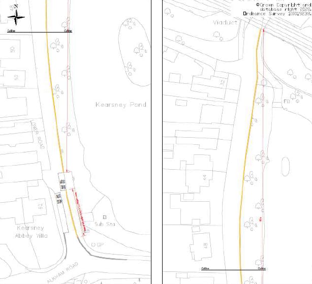 Scheme plan: extension of double yellow lines Lower Road junction with Alkham Road, Temple Ewel