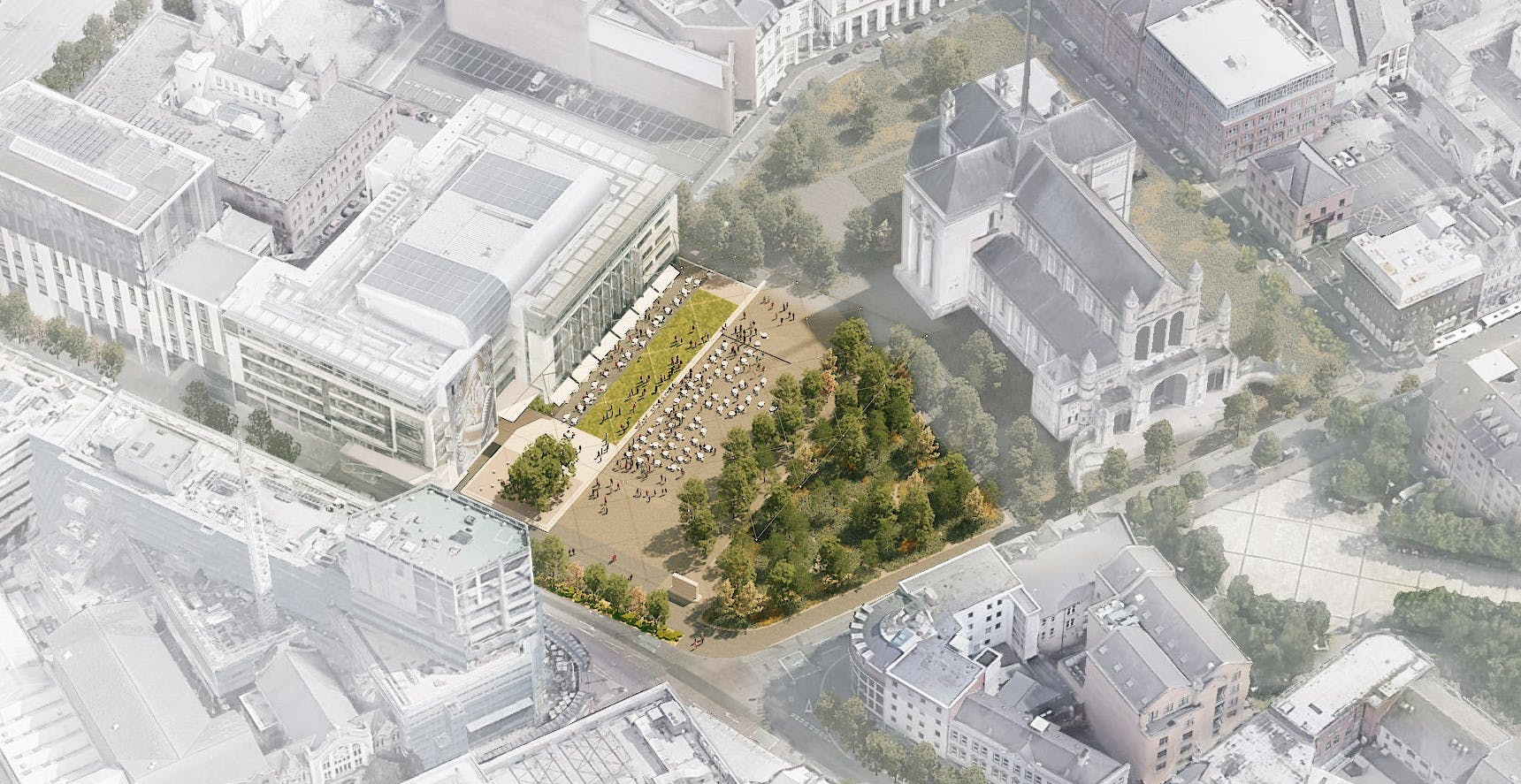 Artist impression (aerial view) of Cathedral Gardens day time 