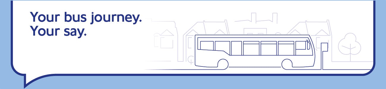 Illustration of a single decker bus next to a bus stop flag