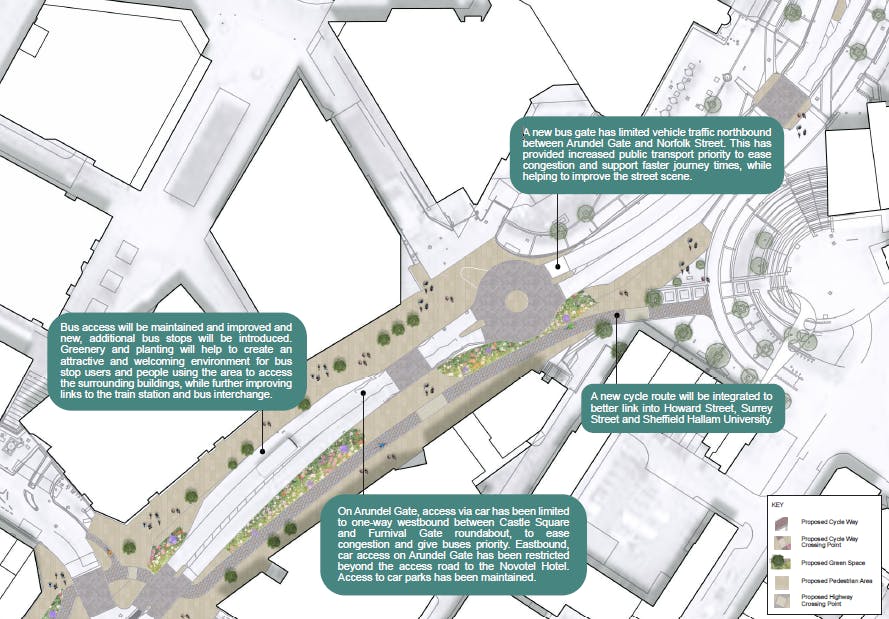 Arundel Gate between Charles Street and Sheffield Hallam University plan