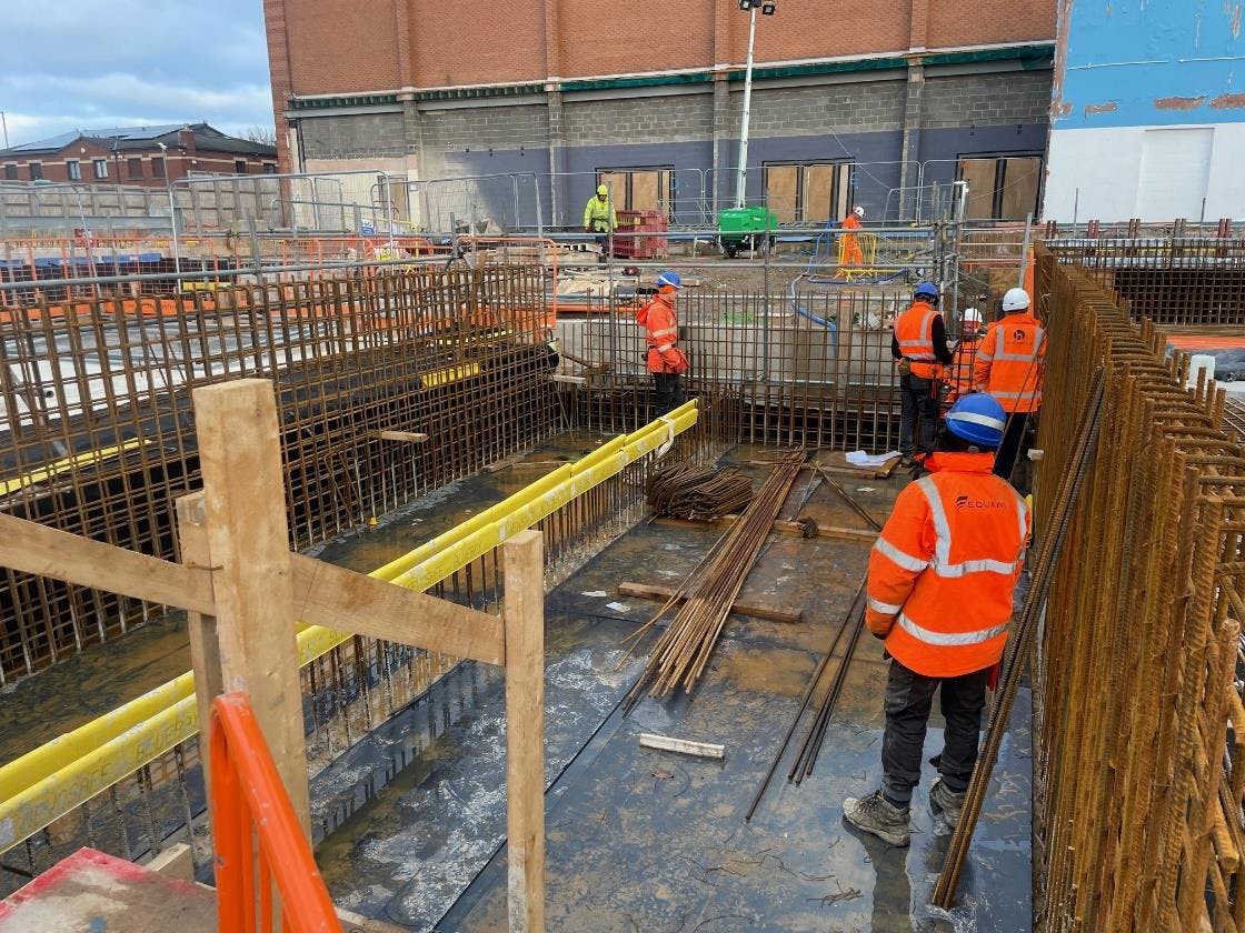 Balance tank slab complete and protected, walls ongoing