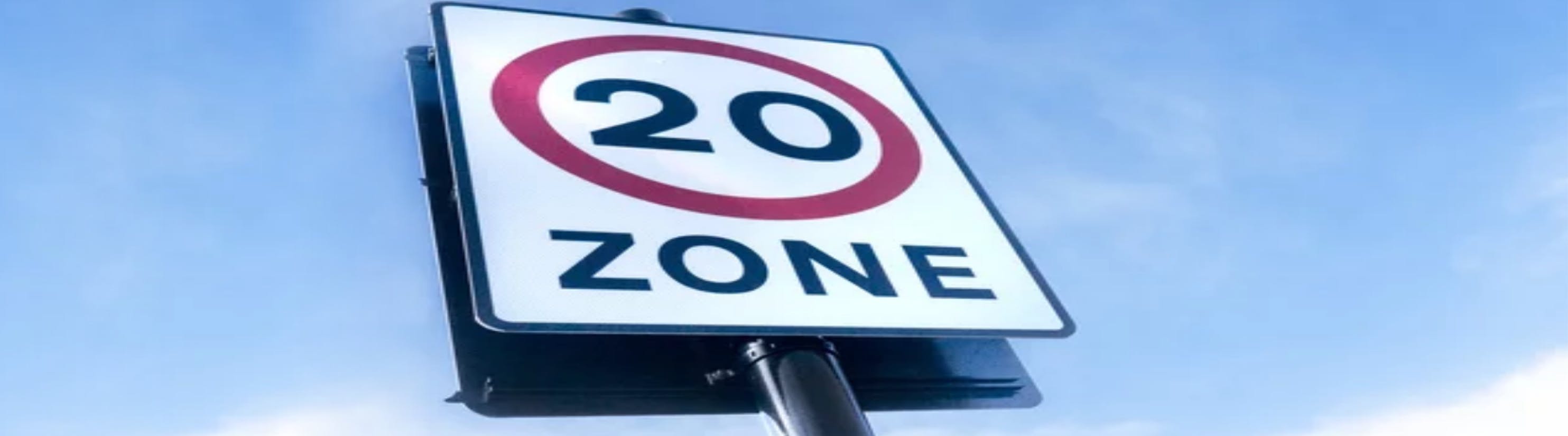 20 miles an hour zone road sign