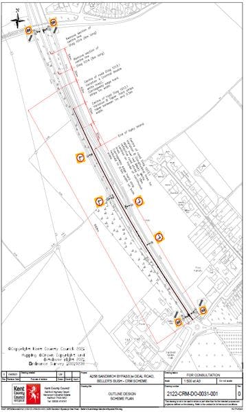 Site plan showing Sandwich Bypass, Sandwich, Dover