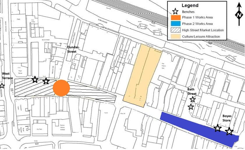 Location of Friday Market & Benches