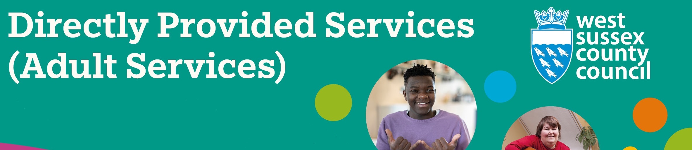 Green banner which says Directly Provided Services with two people underneath smiling