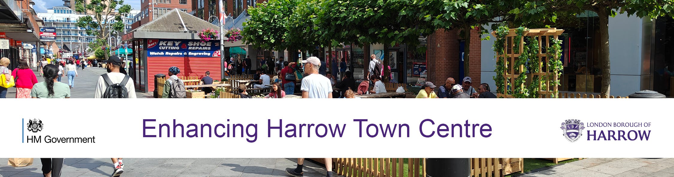 Page banner showing an aerial photograph of Harrow Town Centre, with the text 'Transforming Harrow Town Centre'