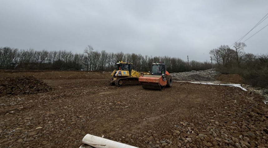 Site Preparation Mid March 2026: laying a top layer of finer aggregate to build site vehicle tracks out of saturated ground