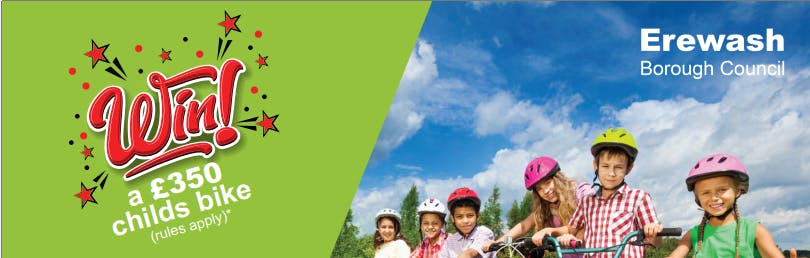 Children on bikes, win a bike, poster, Erewash Borough Council