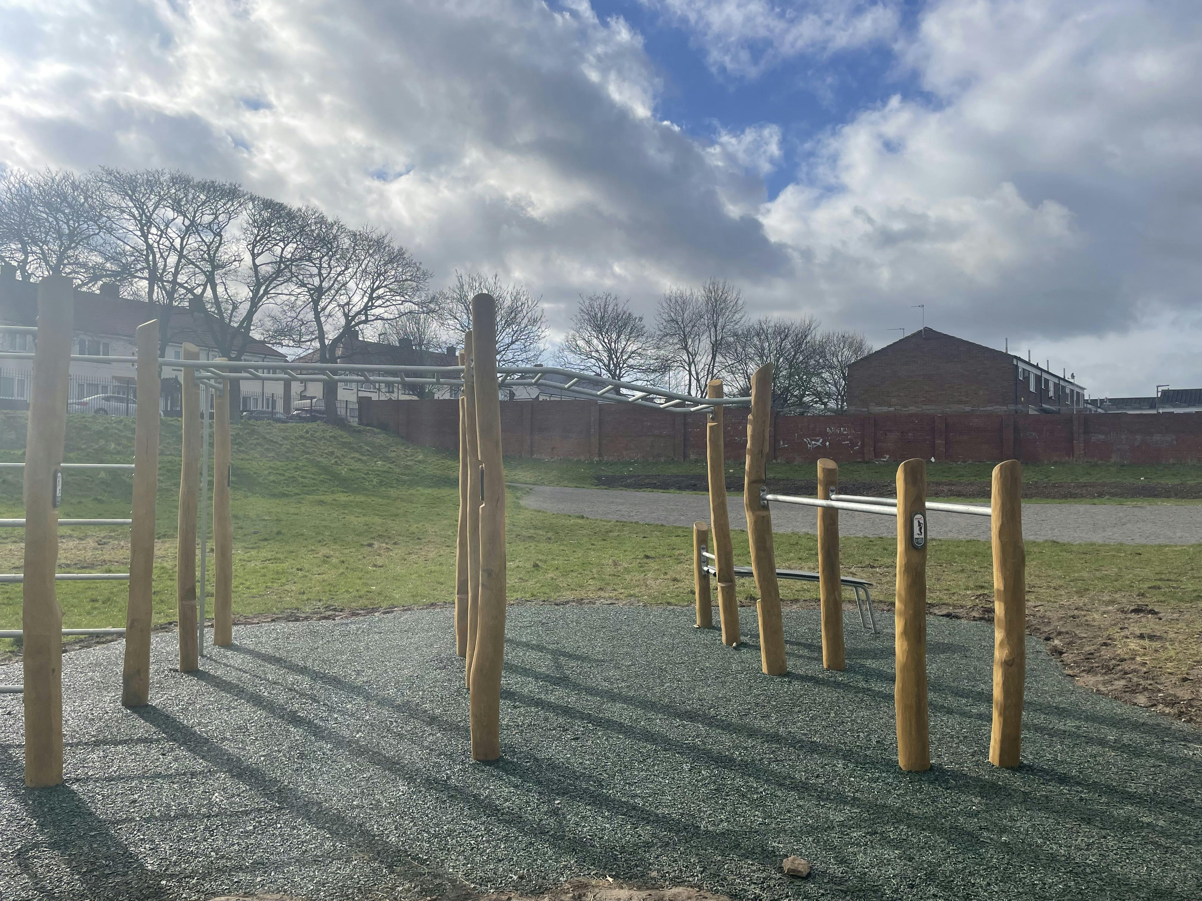 New installed equipment for exercise and climbing.
