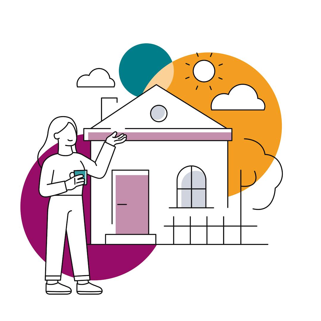 A person standing outside a house