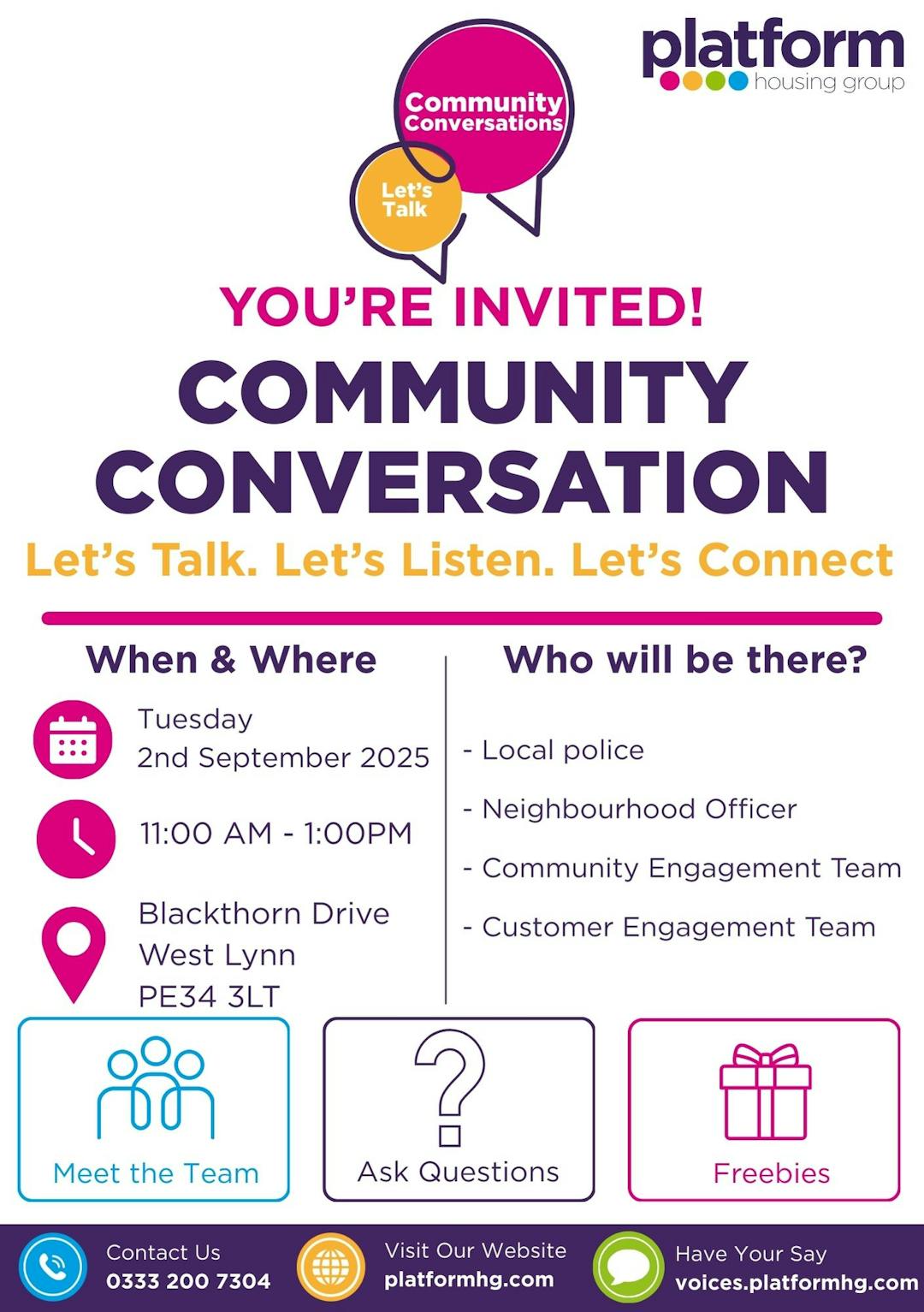 Poster promoting activities at Louth Community Conversation Trinity Centre LN11 8DJ on 19th February from 10am to 2pm