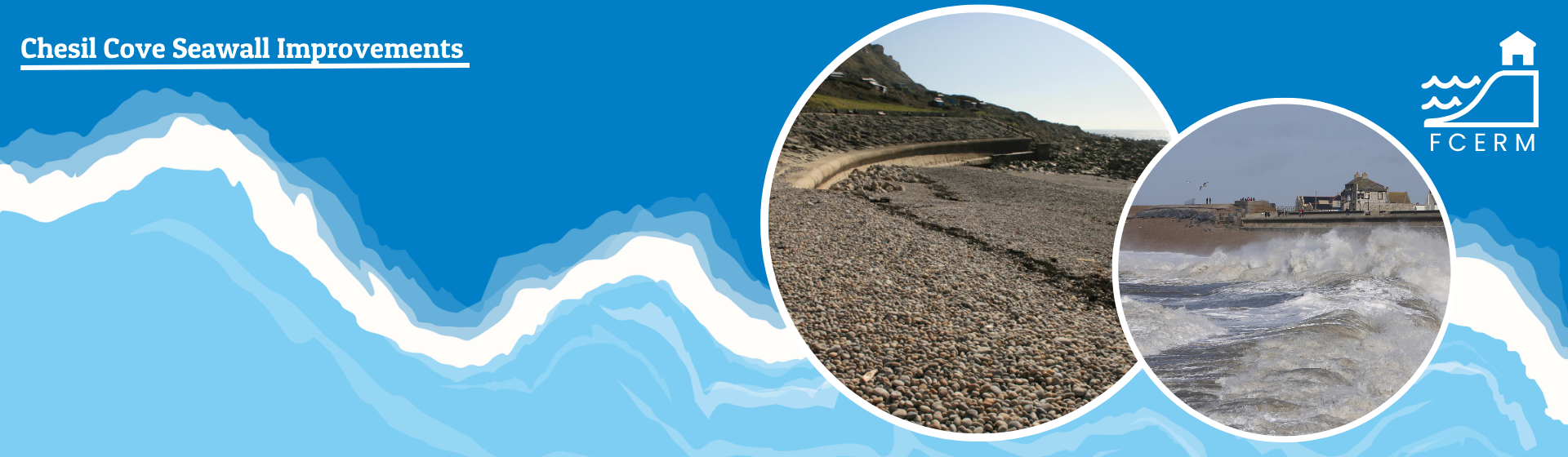 Chesil Cove Seawall Improvements banner with two images of the seawall