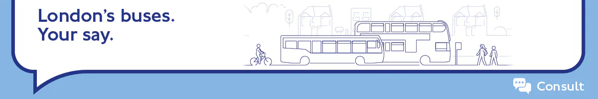 Banner image of two buses with text London buses: Your say 