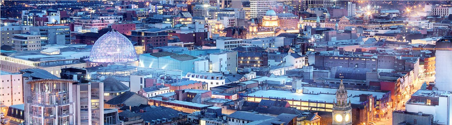 Photo of Belfast city centre at dusk and from above