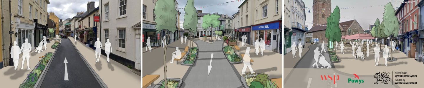 Three street scenes of Brecon's proposed plans