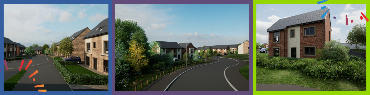CGI images of the homes and streets at the Owlcotes Road development