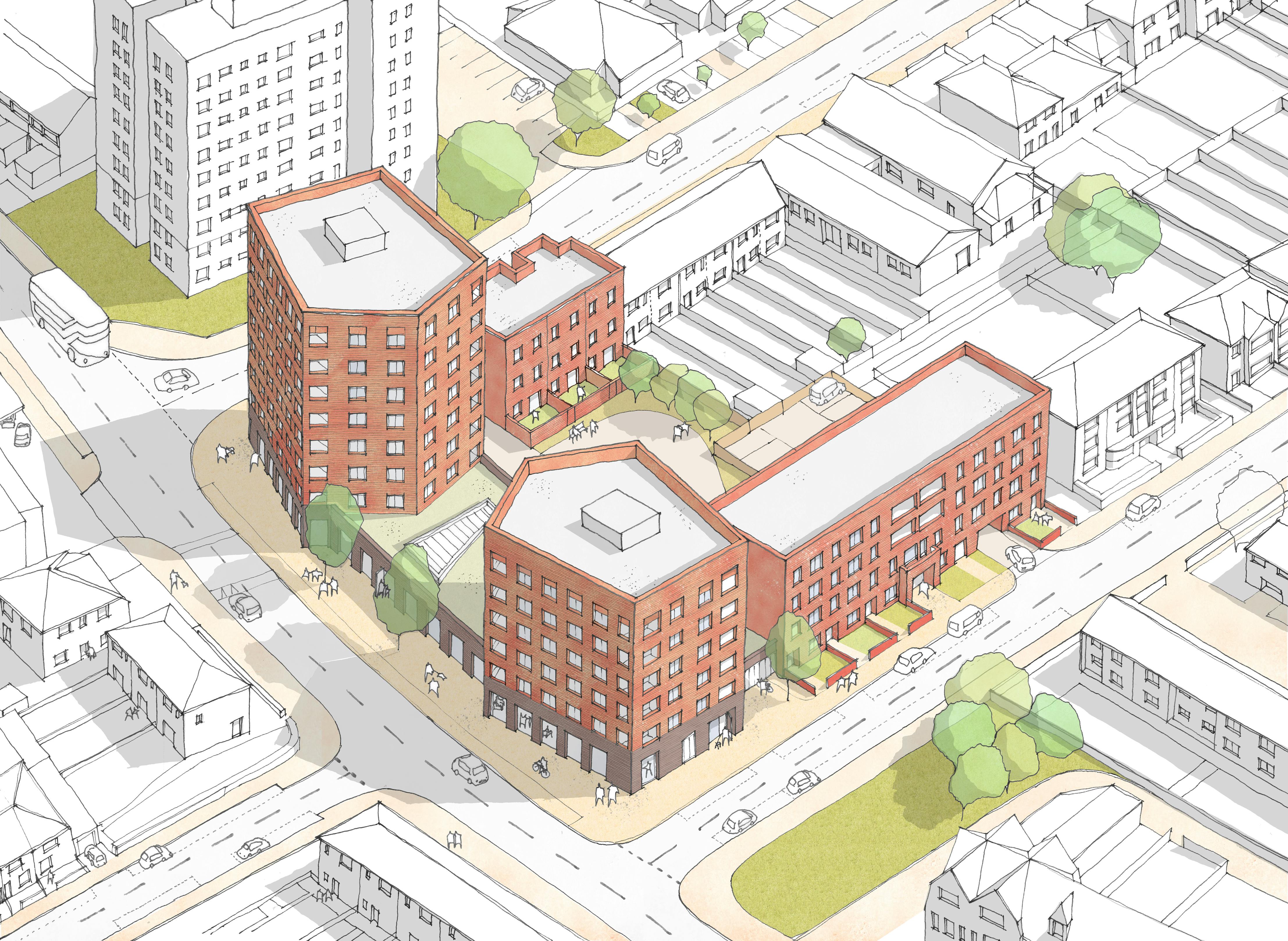Aerial view of the proposed new development