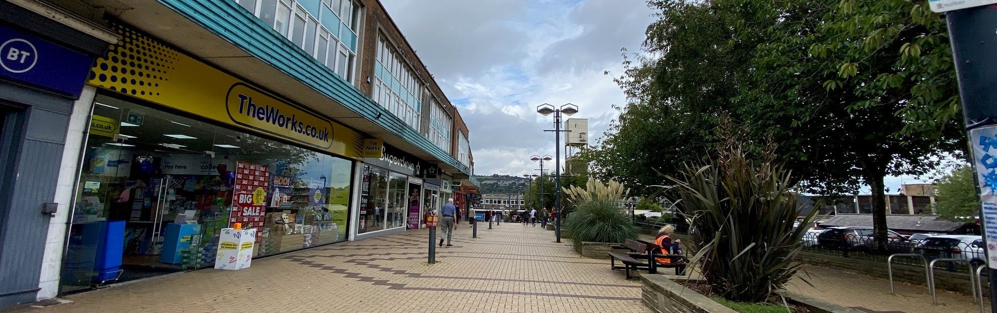 View of Shipley market square and clock tower