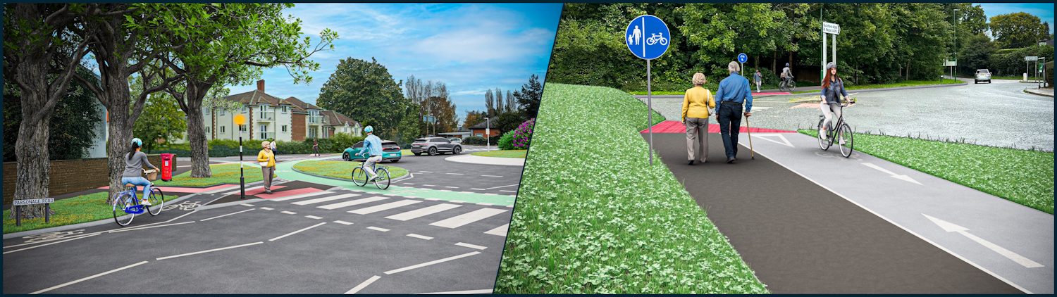 Decorative banner showing transport related pictures from the roads and junctions being considered.