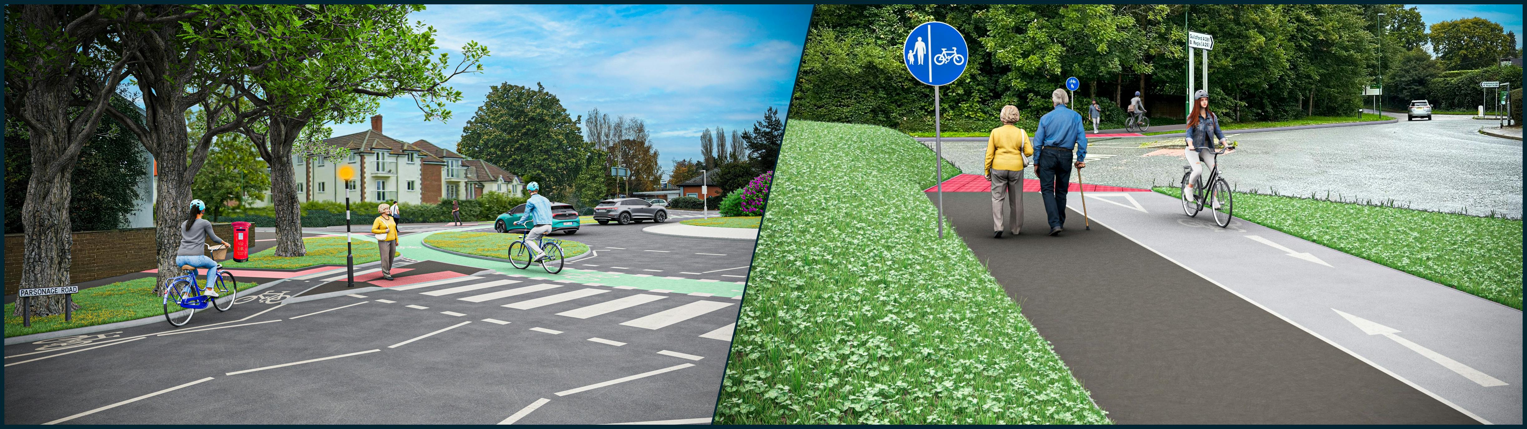 Decorative banner showing transport related pictures from the roads and junctions being considered.