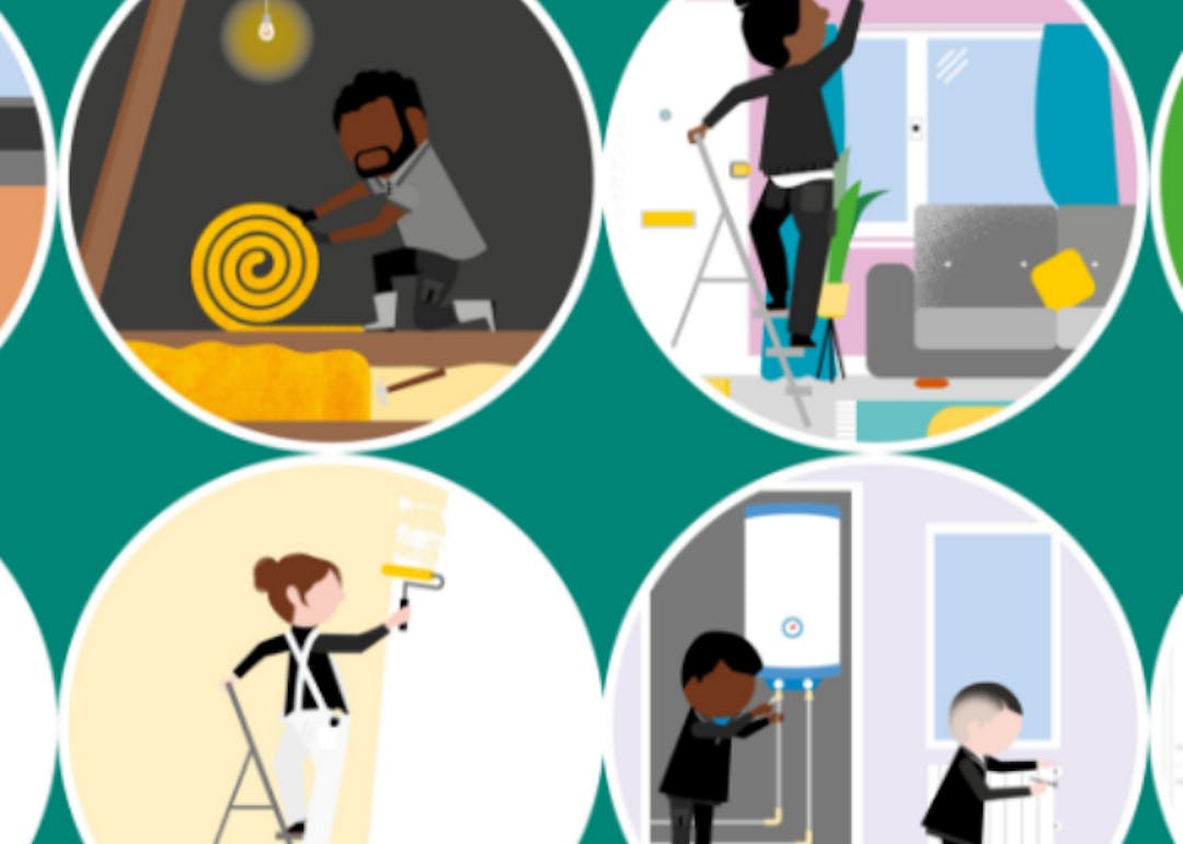 illustrations of tradespeople performing various jobs