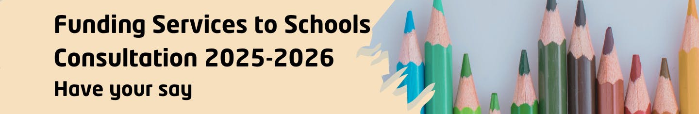 Image of pencils, kent county council logo and the words "Funding services to school consultation 2025-2026"