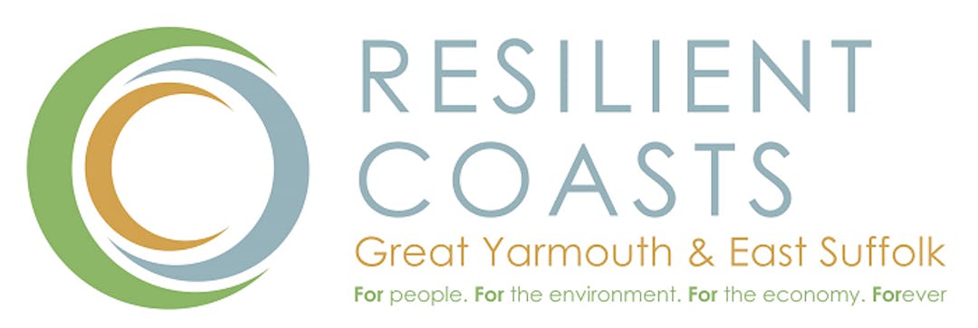 Resilient Coasts logo. "Great Yarmouth & East Suffolk. For people. For the environment. For the economy. Forever"
