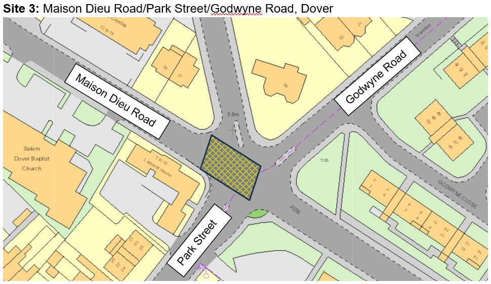 At the Junction of Maison Dieu Road, Park Street and Godwyne Road in Dover
