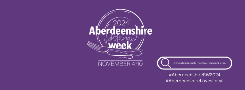 Logo showing Aberdeenshire Restaurant week writing on a plate with a fork and the date of the event (4 - 10 November)