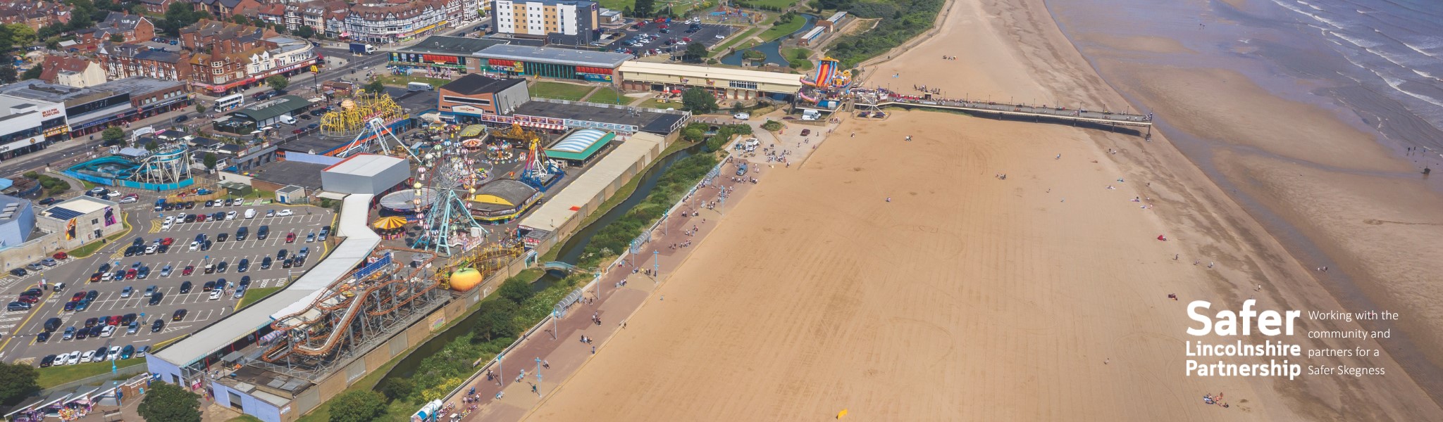An image of Skegness with the Safe Lincolnshire Partnership logo 