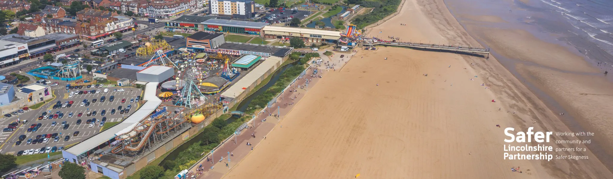 An image of Skegness with the Safe Lincolnshire Partnership logo 