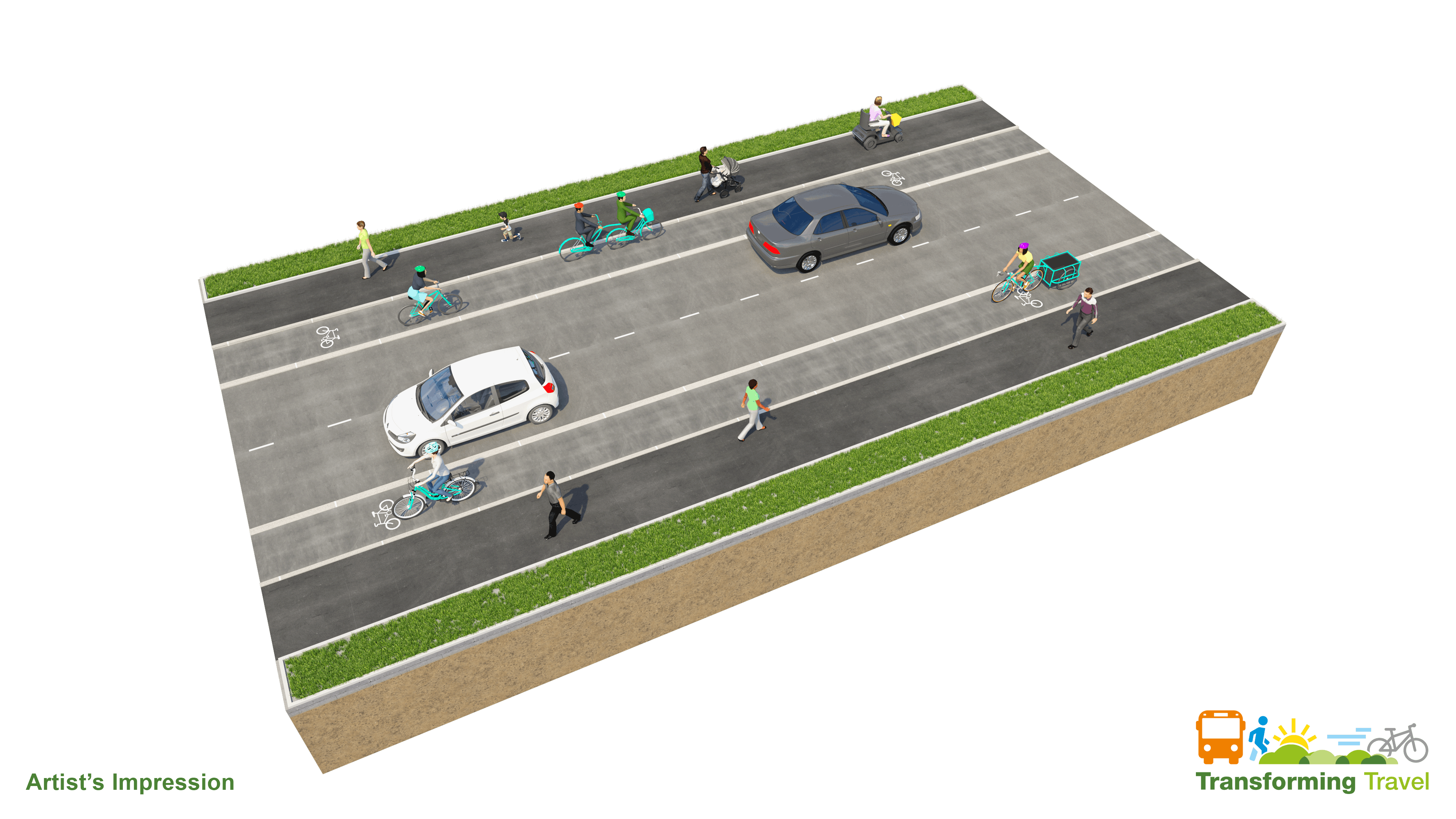 Stepped cycle track and footway