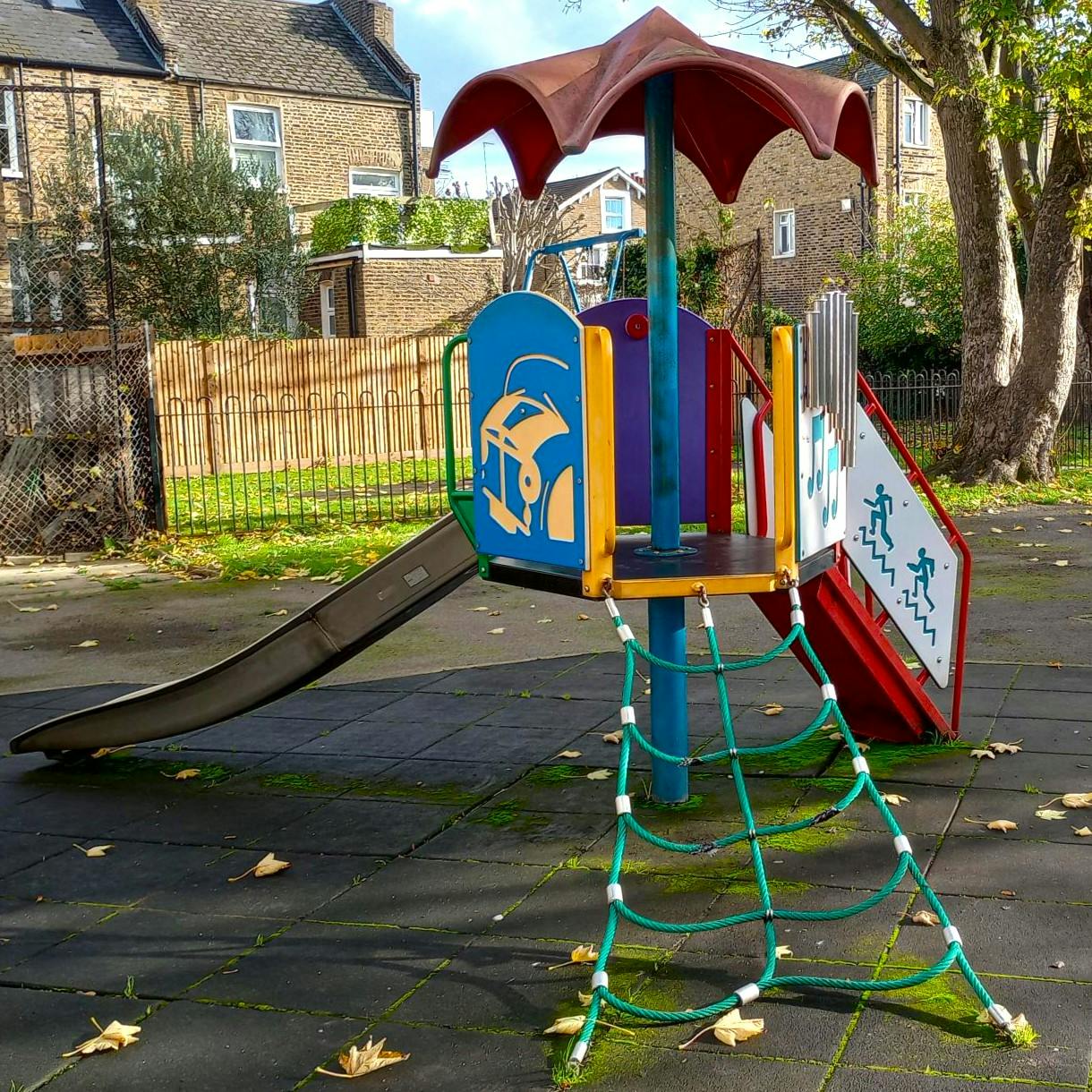 A piece of multi-play equipment in a park