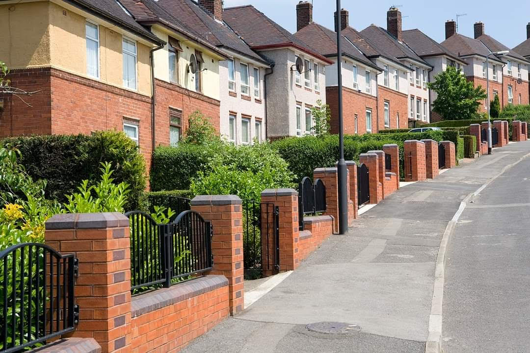 A row of council housing in the sunshine