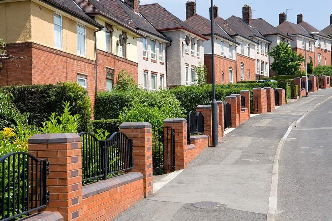 A row of council housing in the sunshine