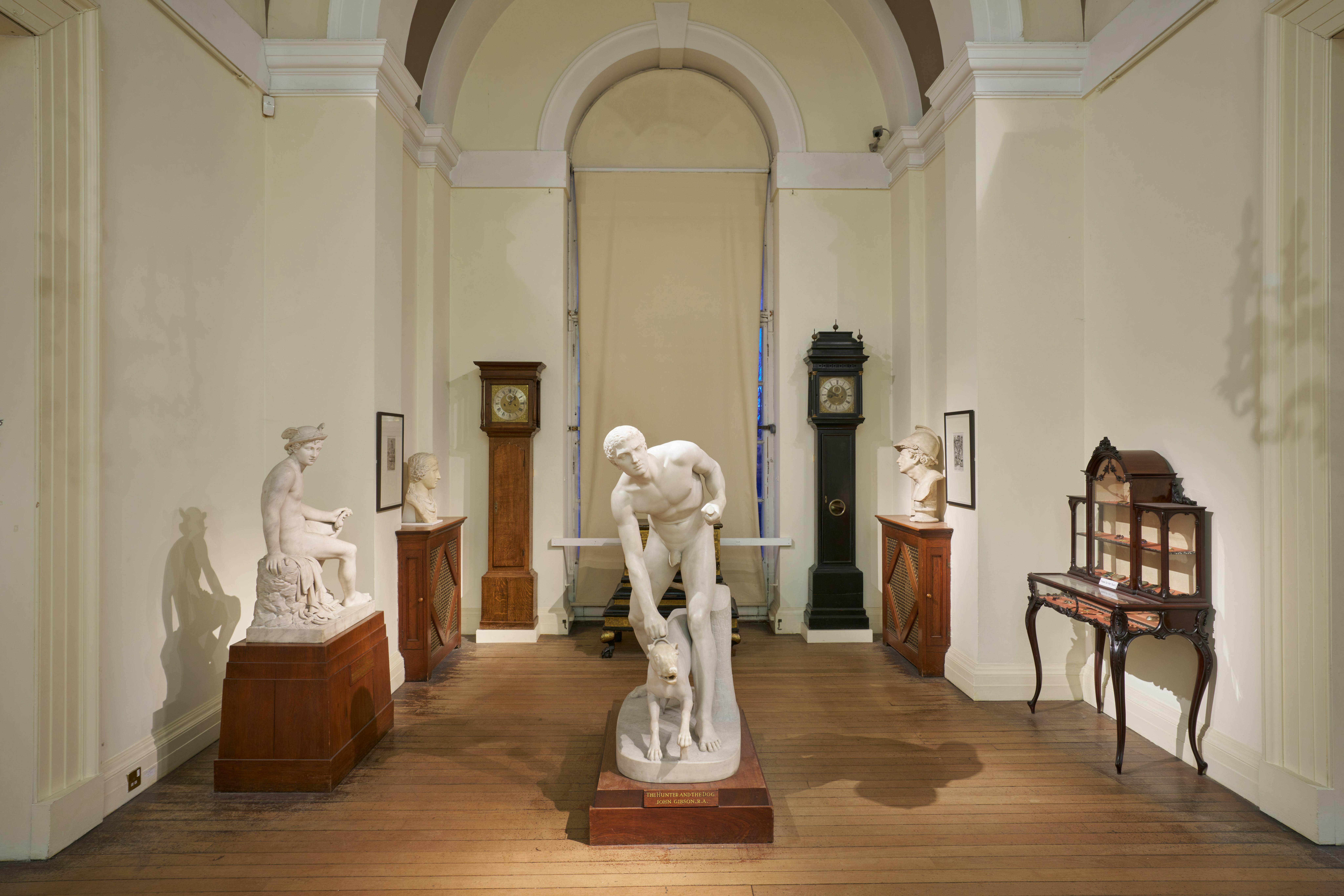 An image of inside the Usher Gallery and some of the statues