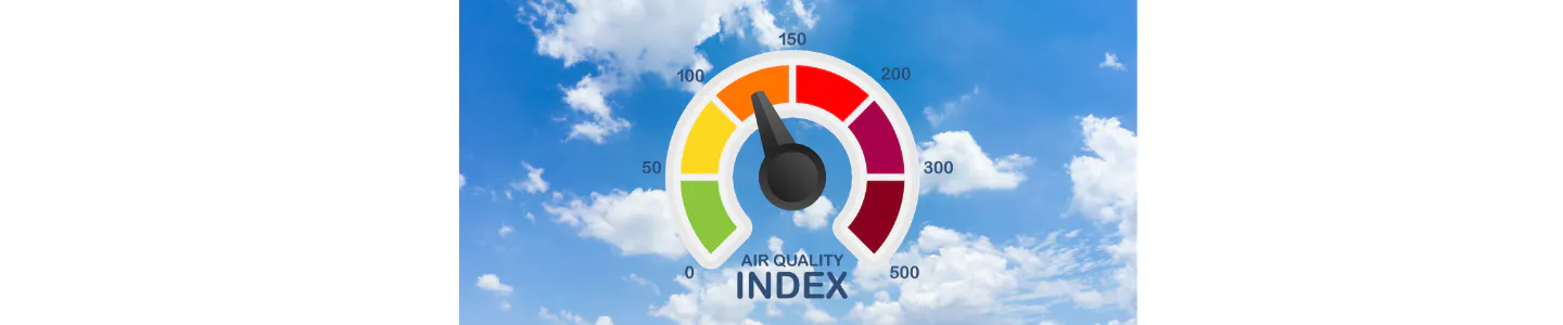 blue sky and white clouds with air quality index diagram