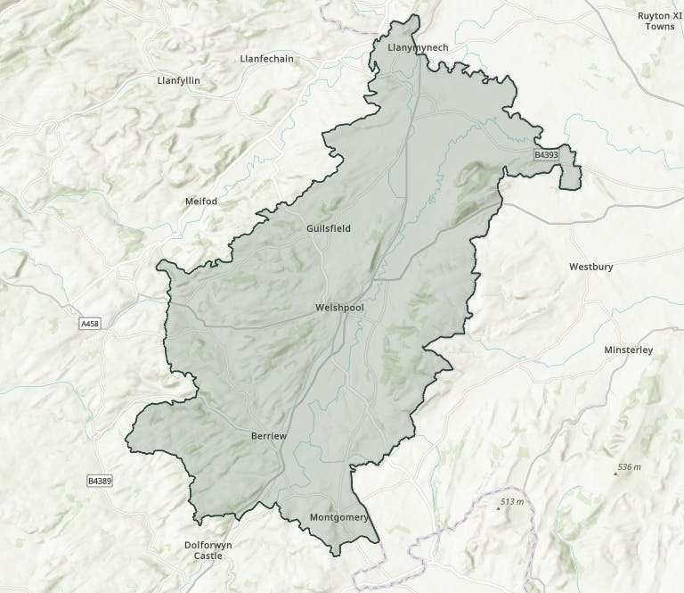 Map of the Welshpool and Montgomery Locality