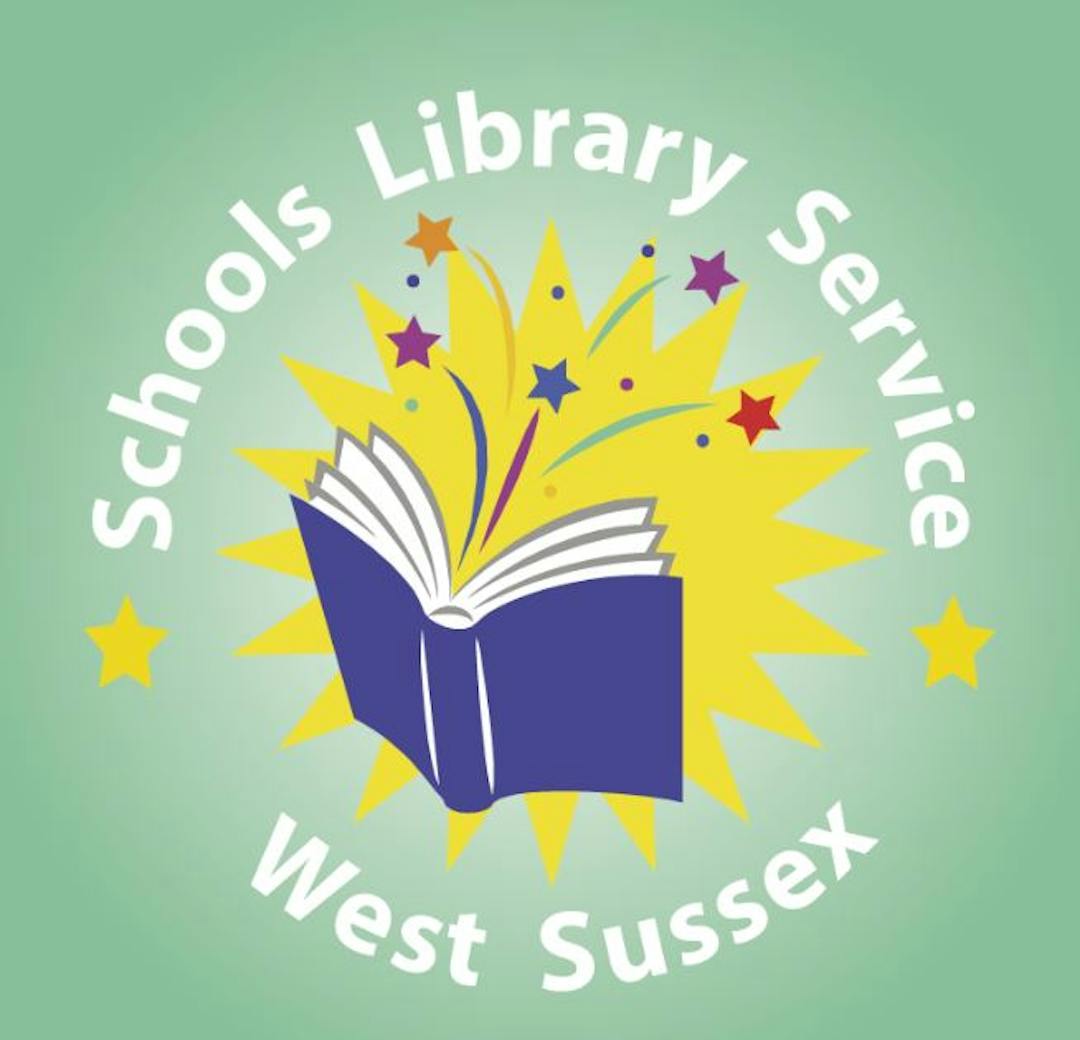 West Schools Library Service logo of a magical book.