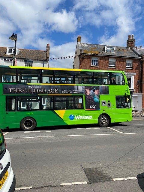 Bus in central Bridport, Dorset, July 2022.jpg