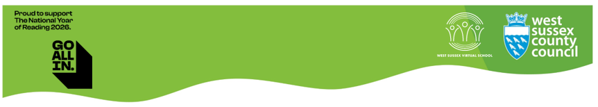 Green banner with logos for Go All In, West Sussex County Council saying Proud to support The National Year of Reading 2026