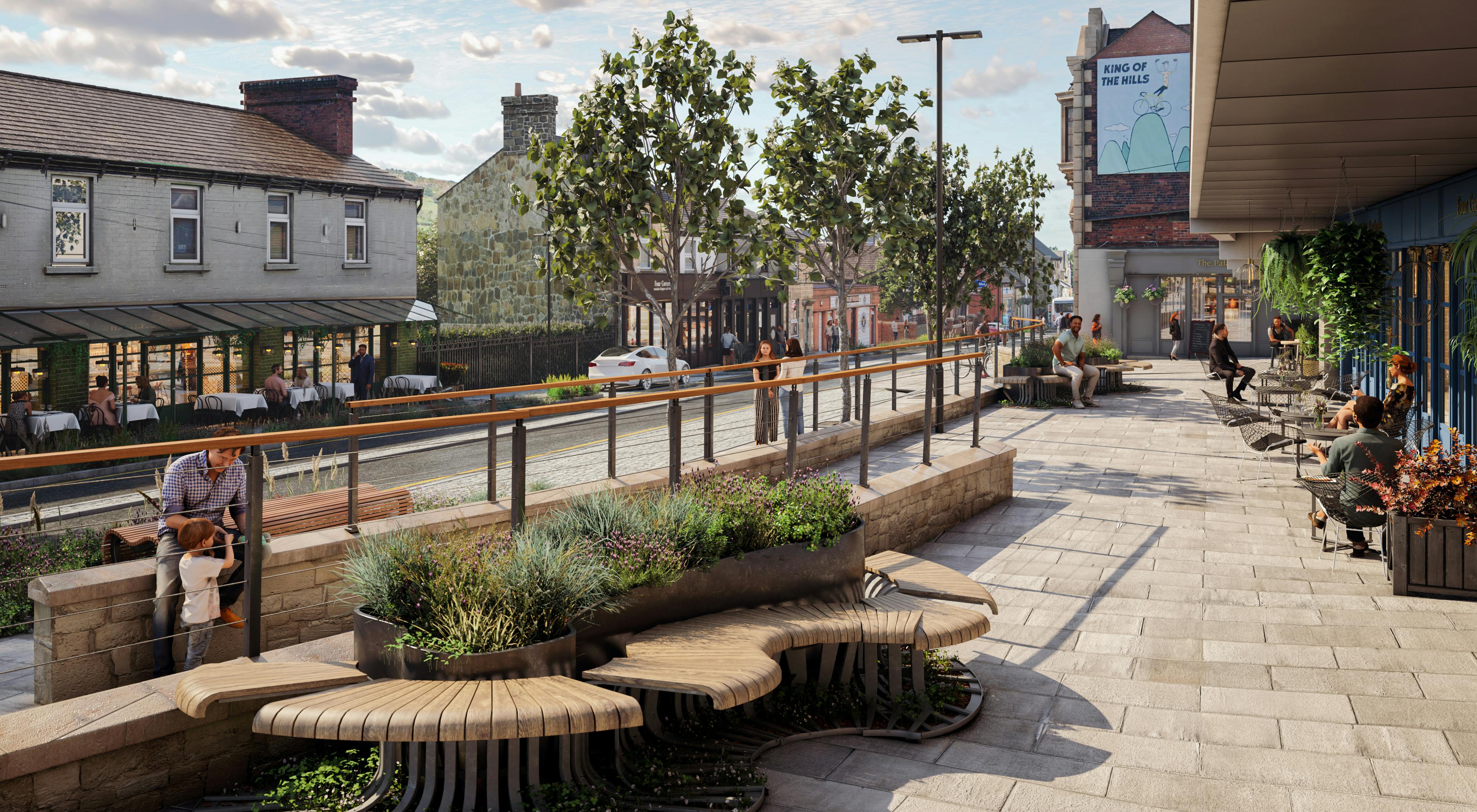 Artists impression of what Manchester Road in Stocksbridge could look like with the Towns Fund improvements