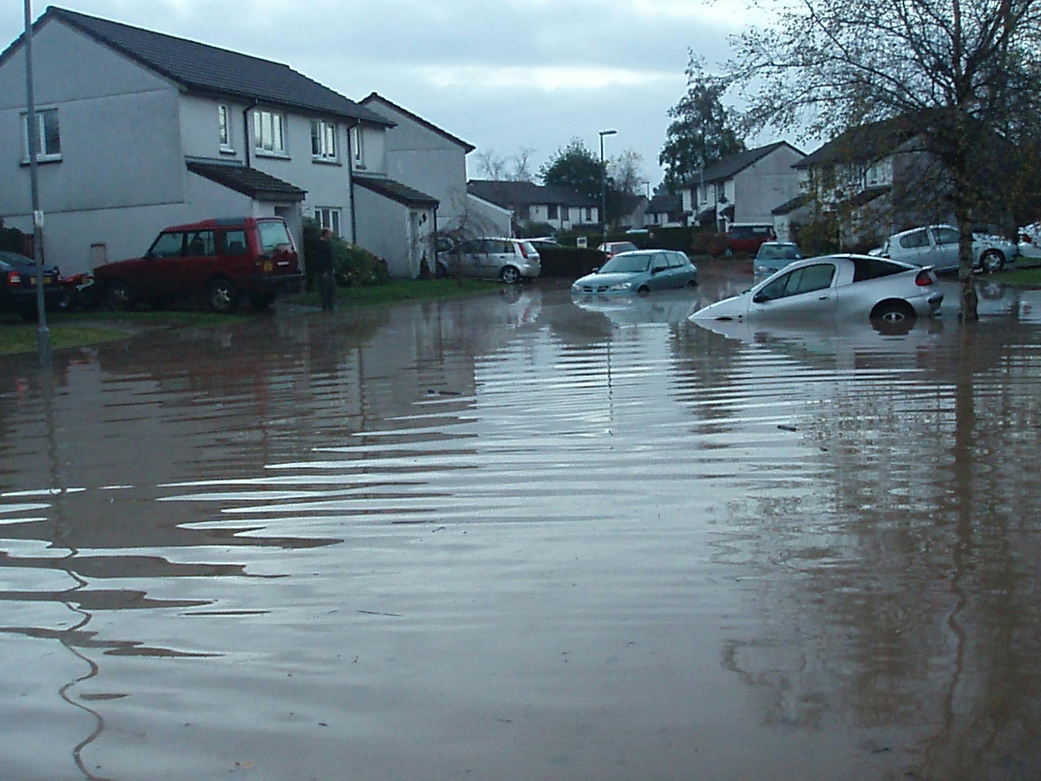 Aberdeen Close full of flood water  up to car bonnet level